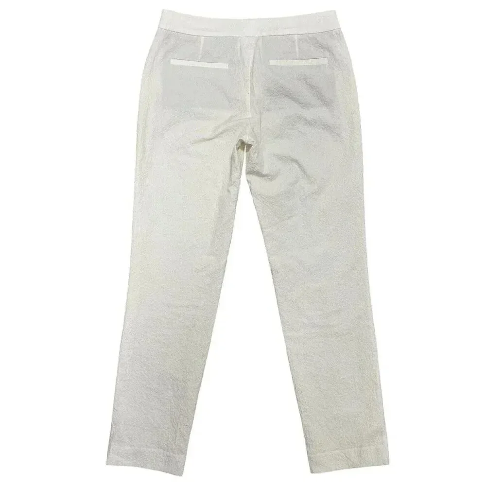 Akris Punto Textured Crop Pants Cotton Ivory Dressy Preppy Trousers Size 2
